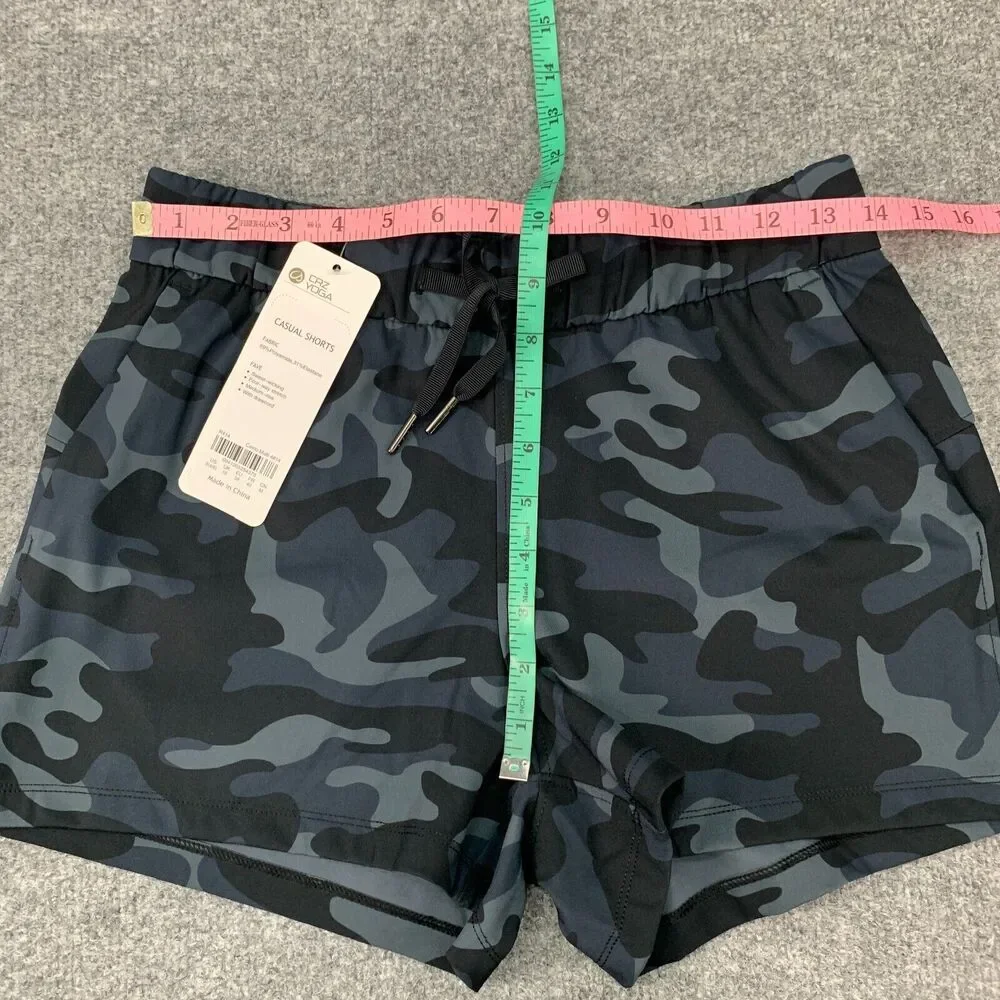 CRZ Yoga Casual Short Women S Small Blue Camo Drawstring Waist Mid Rise Pull On